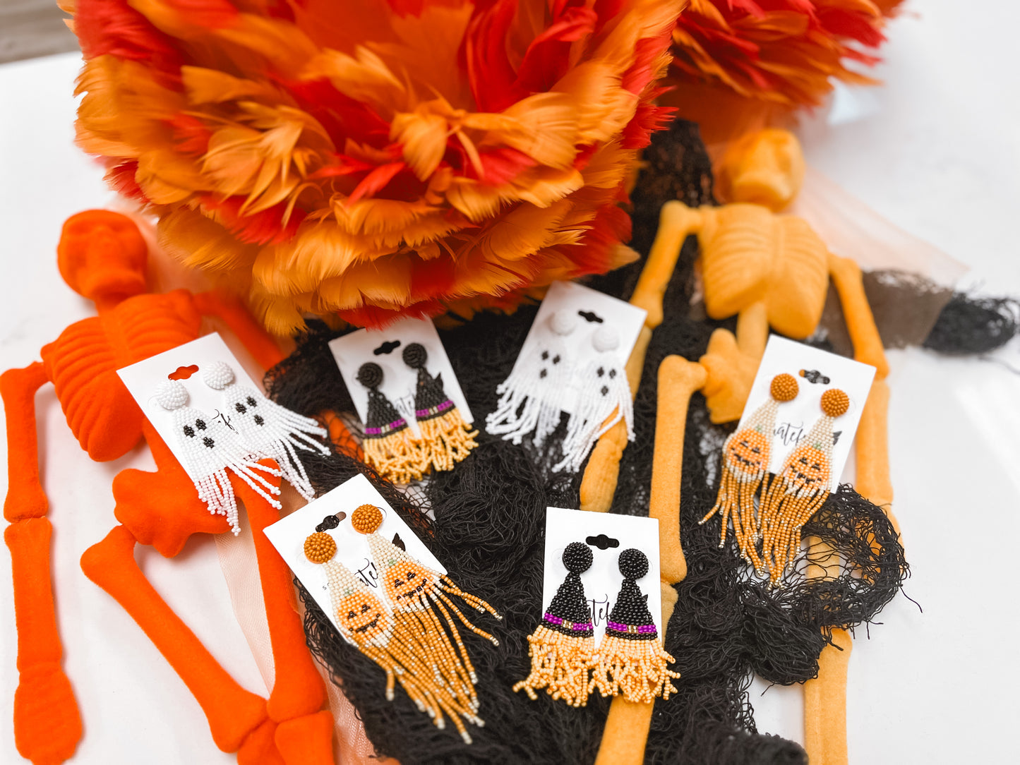 Halloween Seed Bead Fringe Earrings