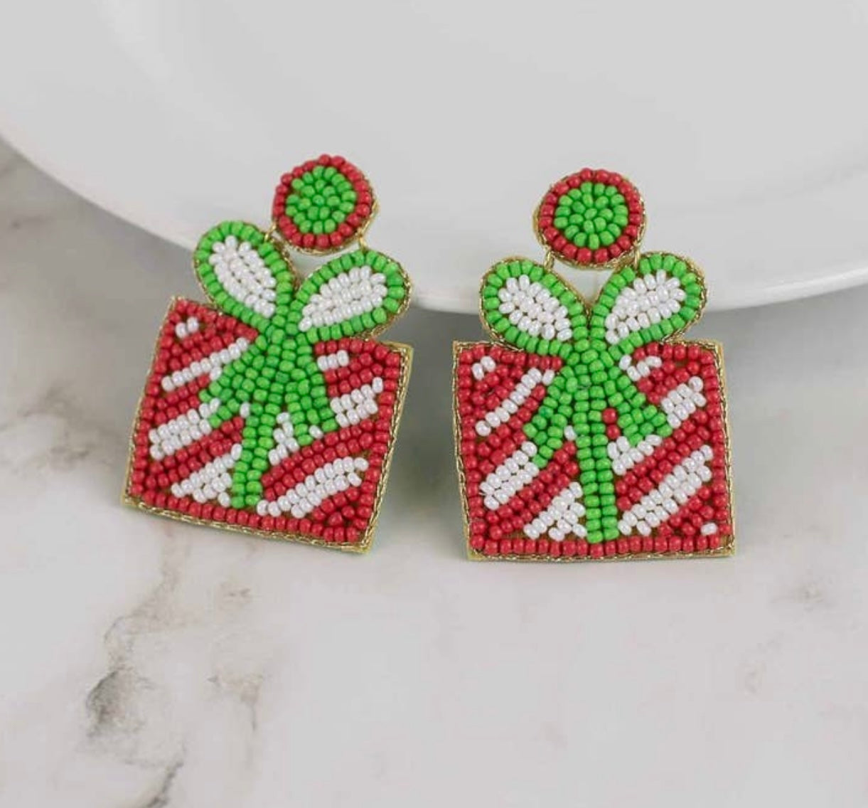 Christmas Present Beaded Earrings