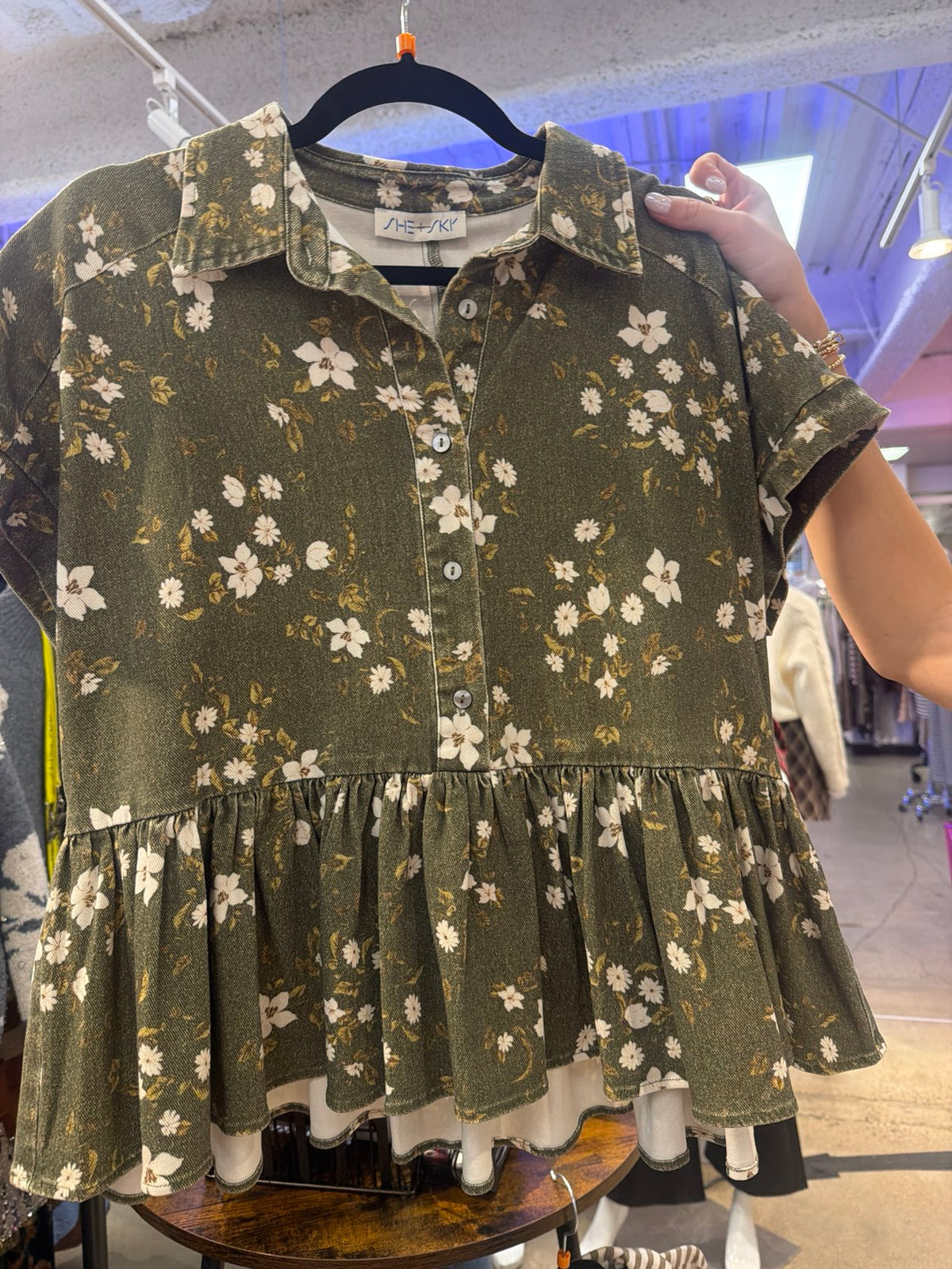Green Tea Garden Denim Top