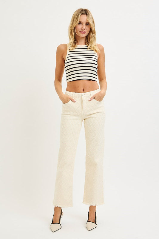 Tori Ivory High Rise Ankle Textured Jeans