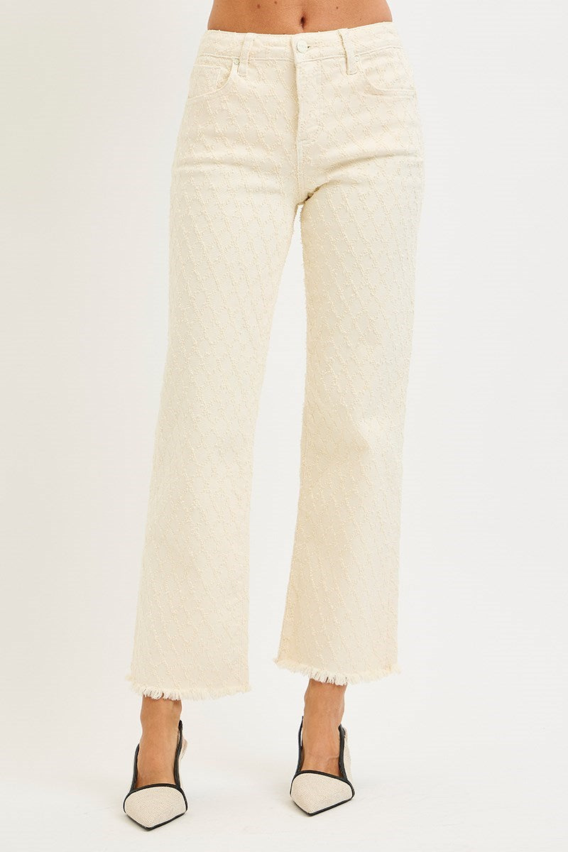 Tori Ivory High Rise Ankle Textured Jeans