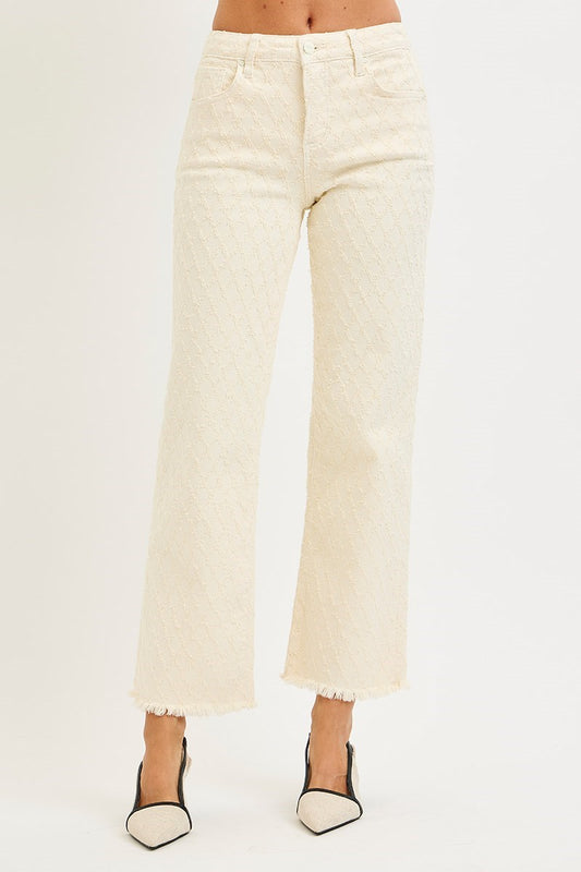 Tori Ivory High Rise Ankle Textured Jeans