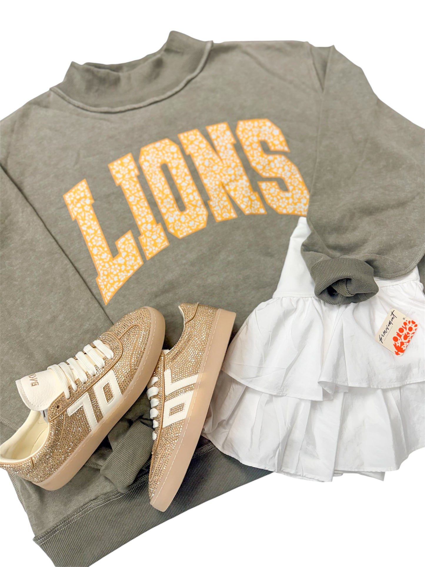 Olive Lions Mock Neck Sweatshirt