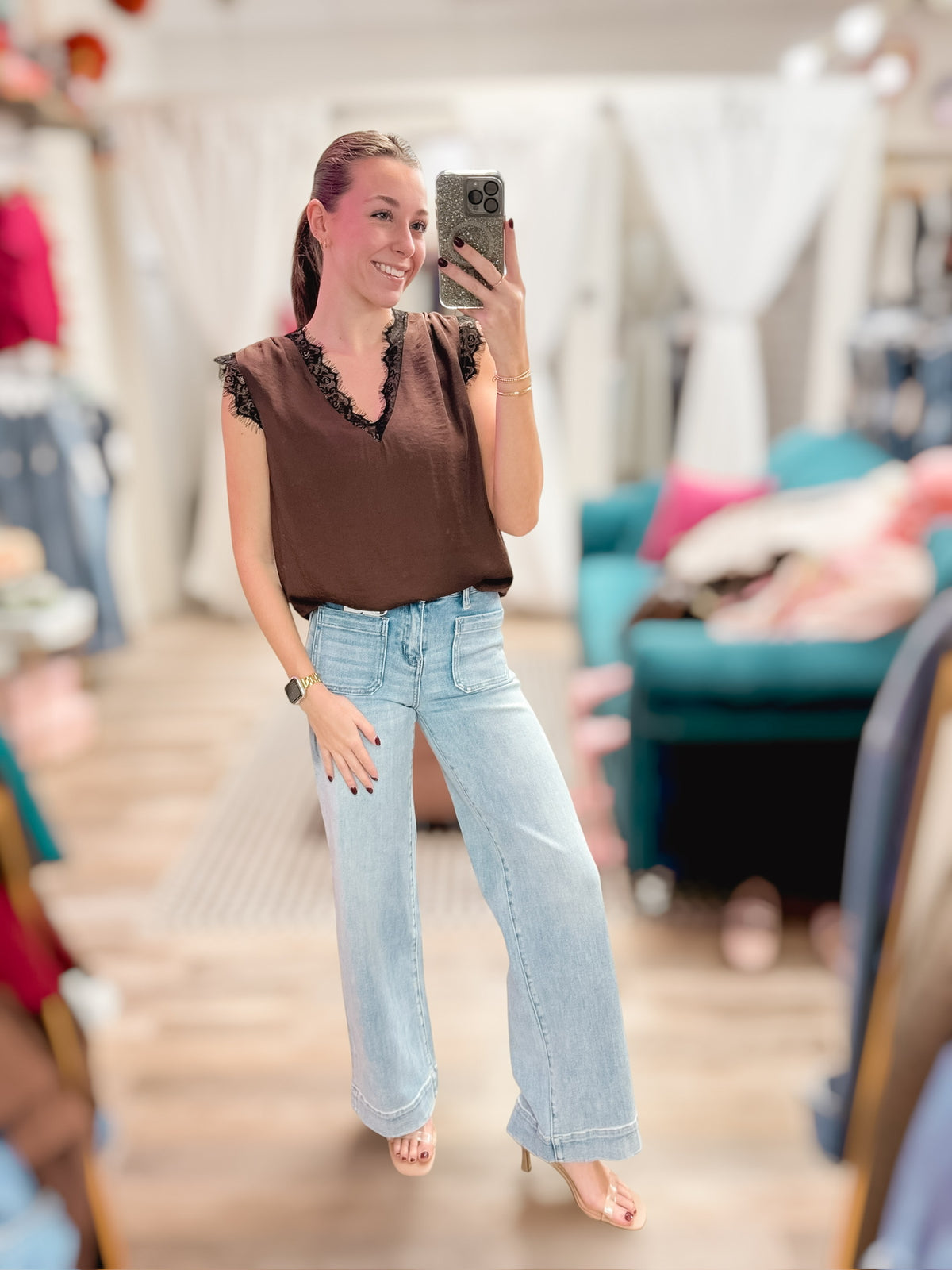 Chocolate & Lace Sleeveless Blouse
