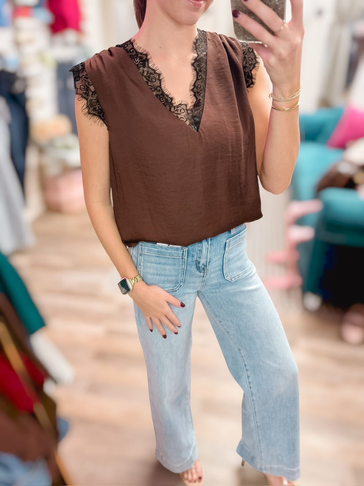 Chocolate & Lace Sleeveless Blouse