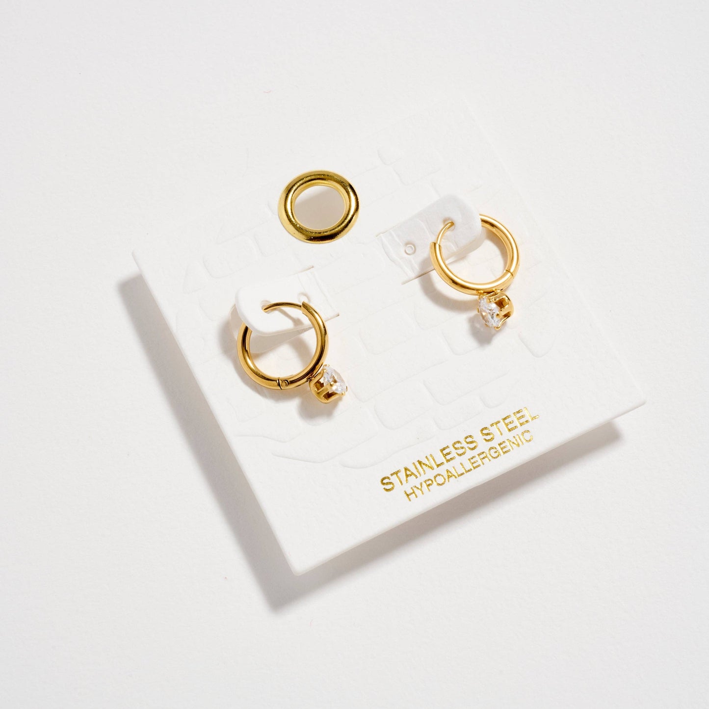 Stainless Steel CZ Drop Hoop Earrings | Hypoallergenic & Tarnish Free