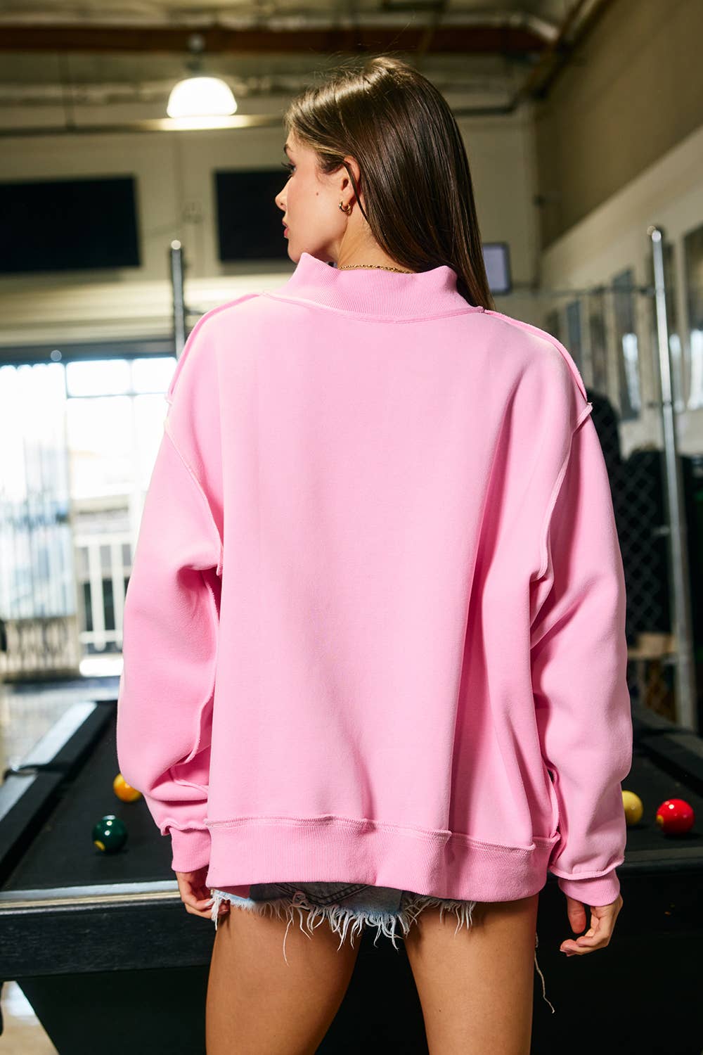 "FAITH" Embroidered Gingham Mock Neck Sweatshirt