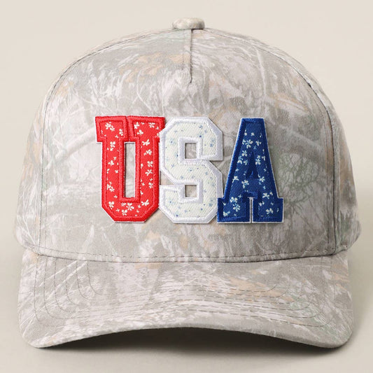 Floral USA Embroidery Patch Camo Baseball Cap