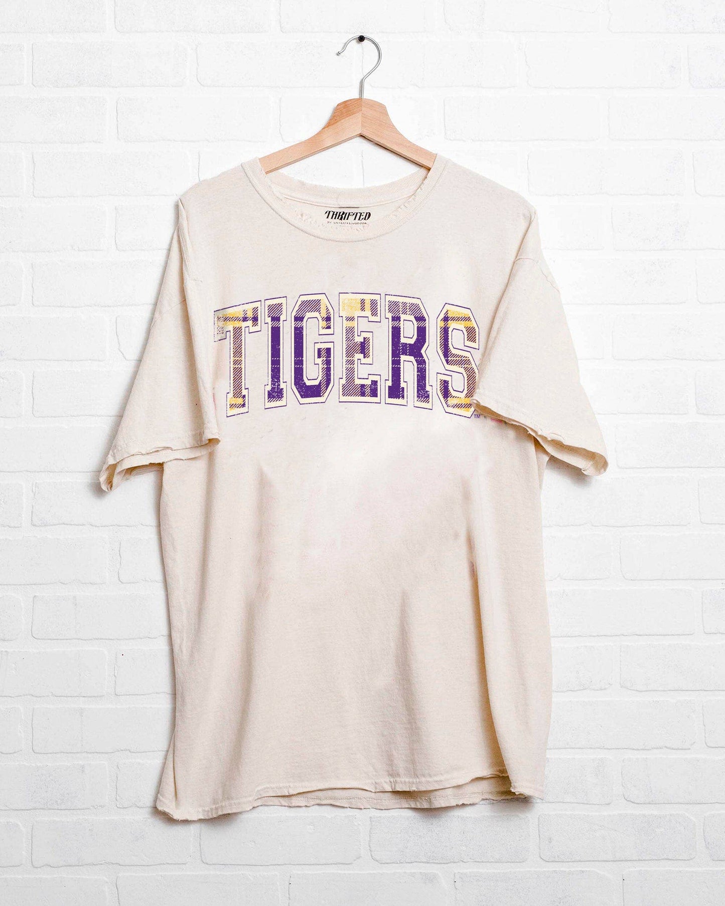 LSU Tigers Tartan Off White Thrifted Tee