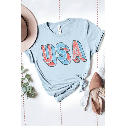 USA SHORT SLEEVE GRAPHIC TEE: BABY BLUE