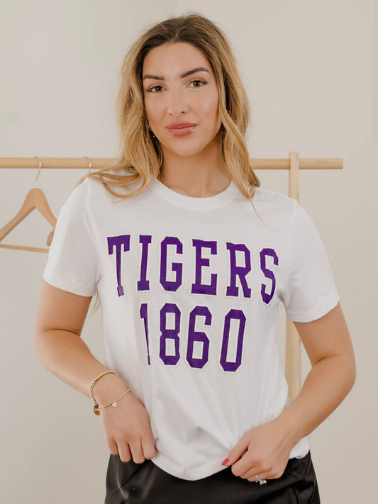 LSU Tigers College Block Puff White Ellie Perfect Tee