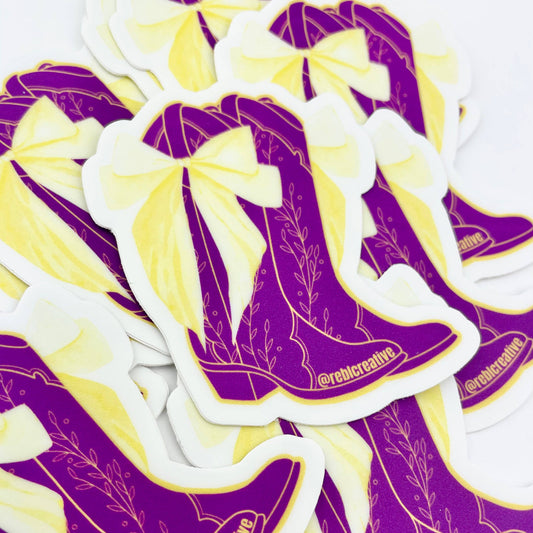 GAME DAY STICKER - Bows and Boots - Purple/Yellow