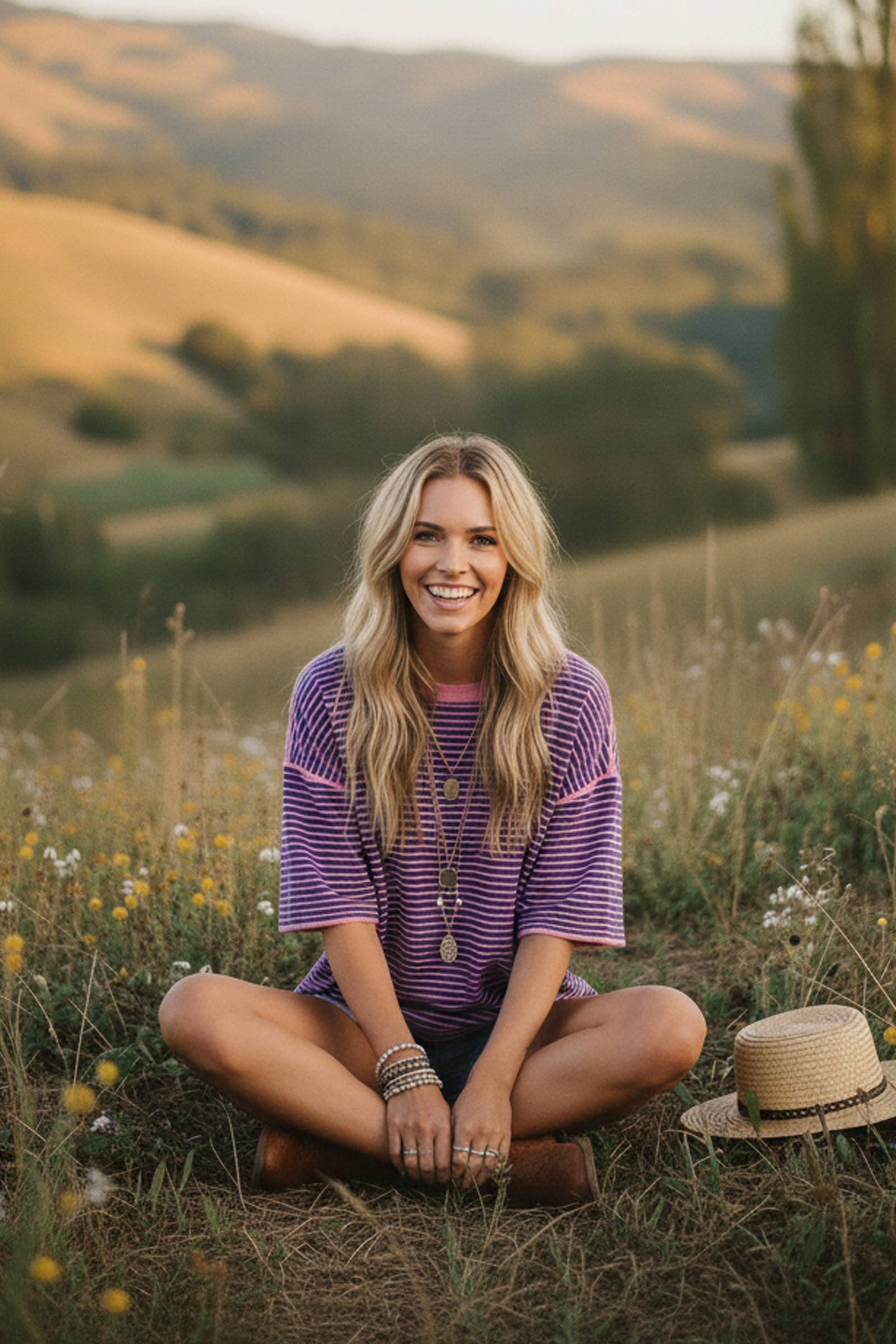 Royal Pink Striped Oversized Top