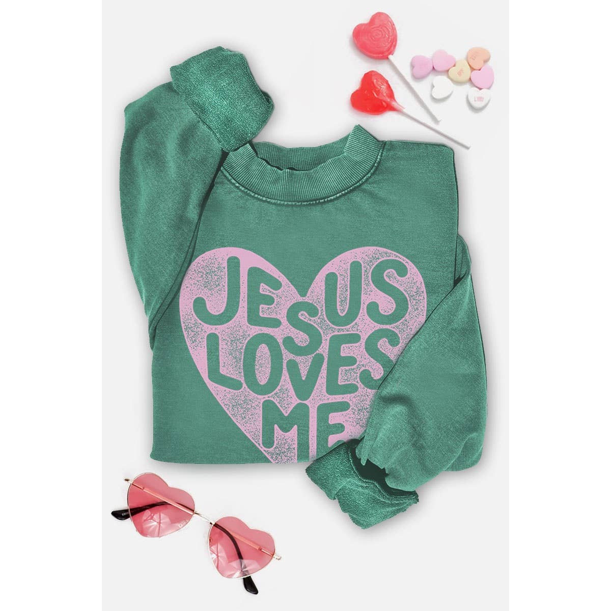 JESUS LOVES ME MINERAL GRAPHIC Crewneck