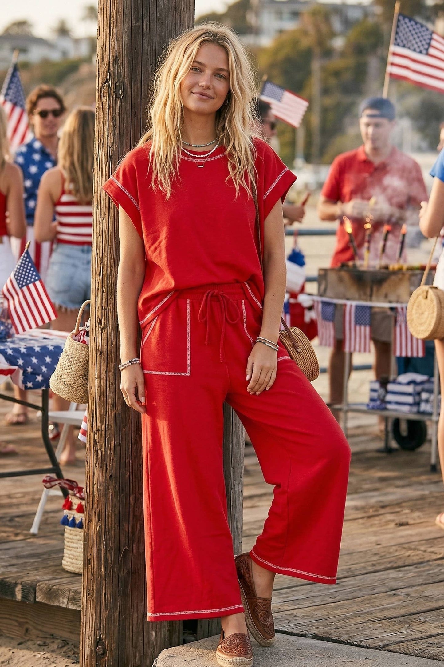 Red Scuba Raw Edge Lounge Set