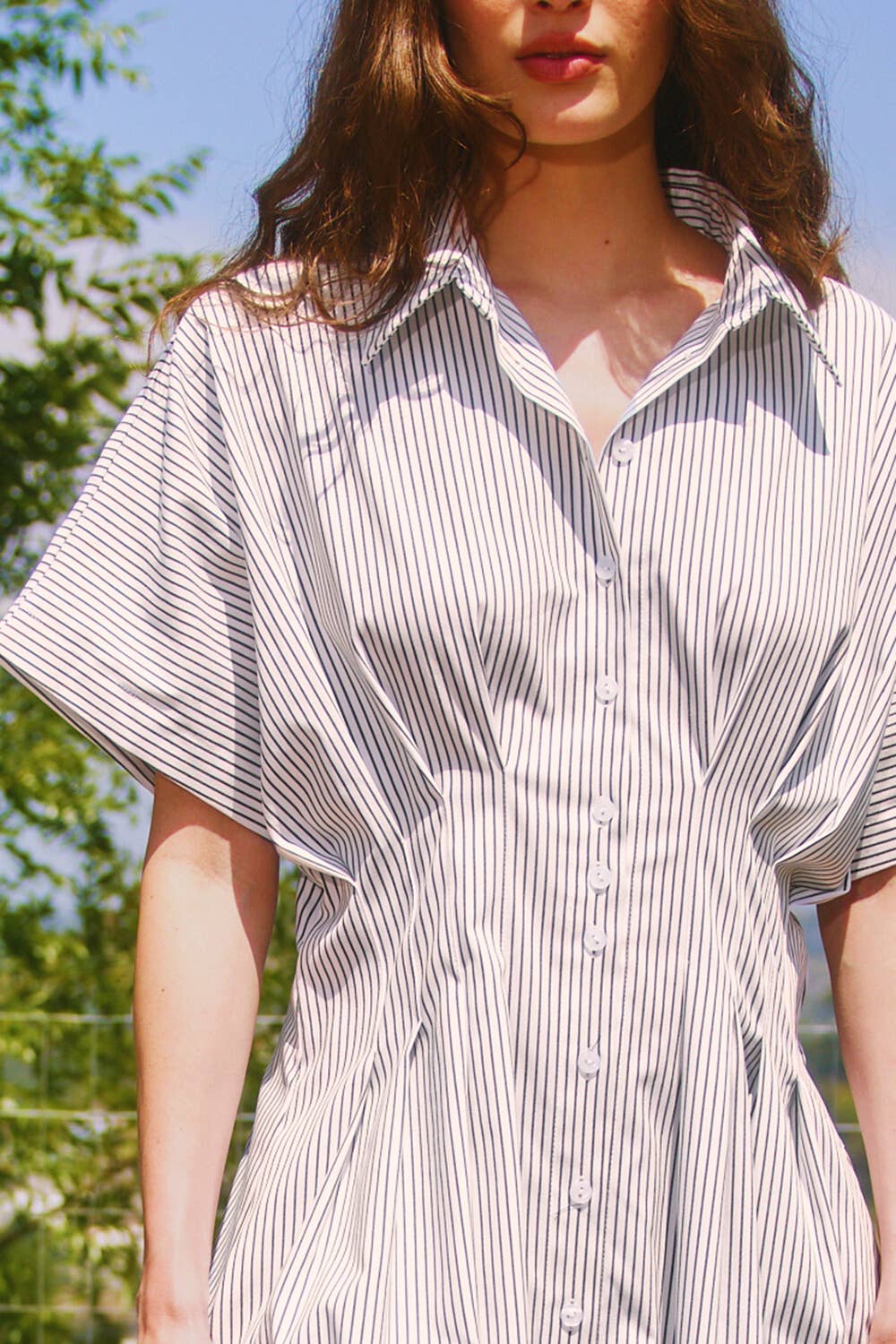 She’s A Doll Pinstripe Button Up Midi Dres