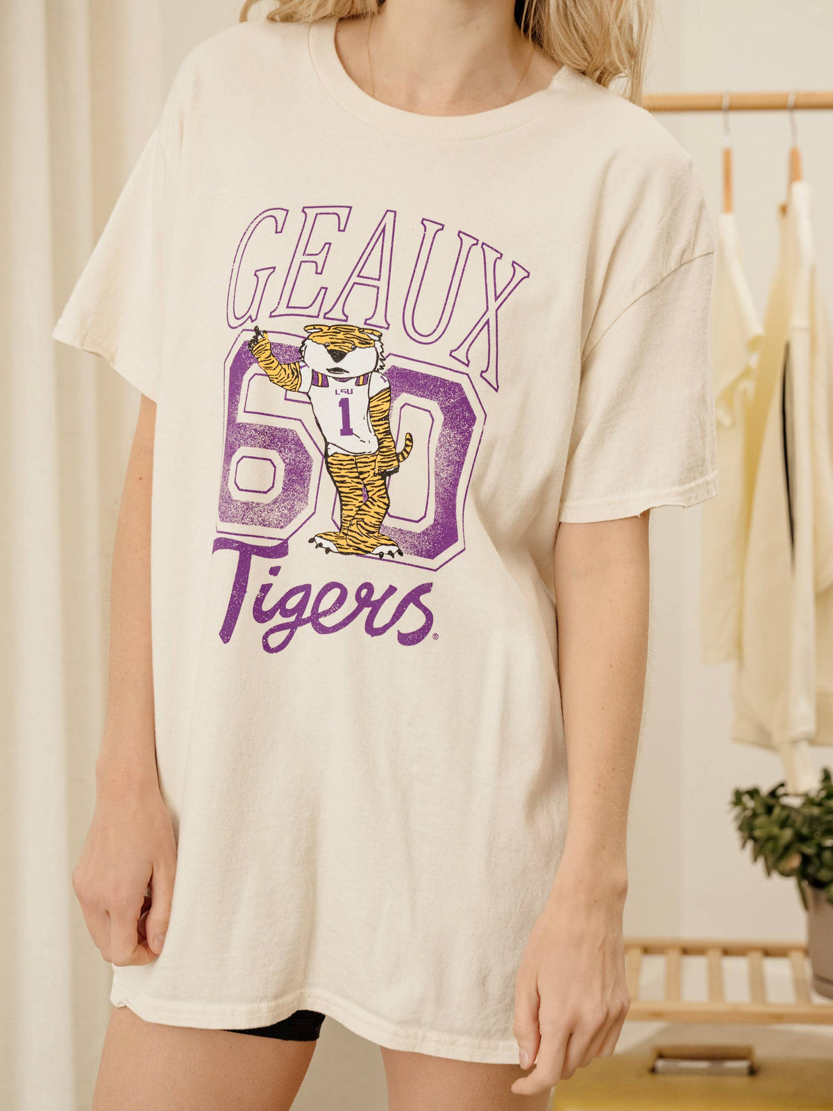 Geaux LSU Tigers Club Mascot Off White Thrifted Tee