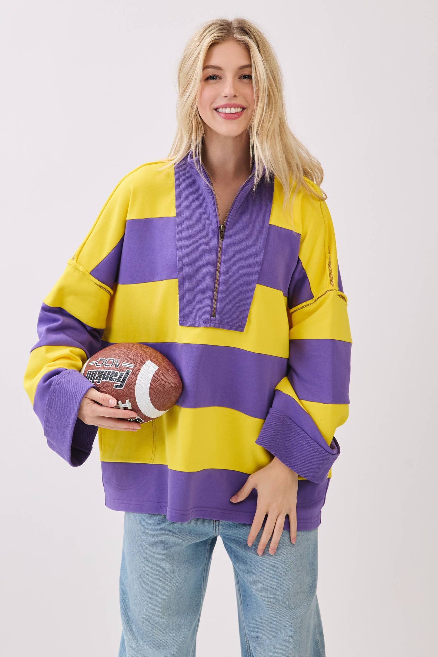 Purple & Gold Varsity Stripe Zip Pullover