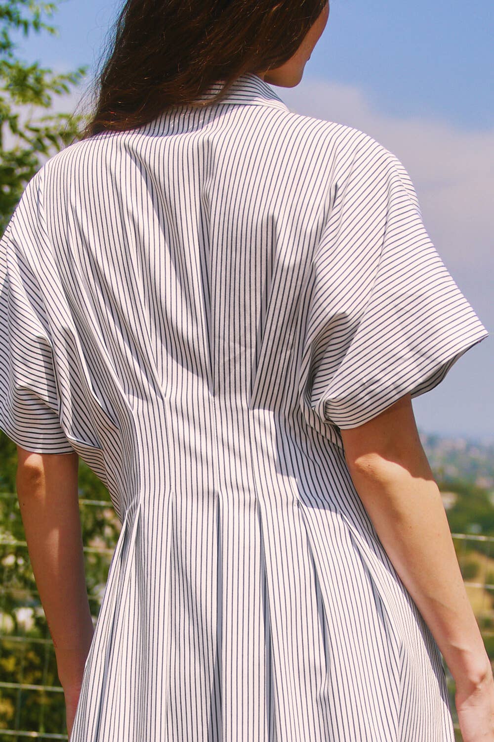 She’s A Doll Pinstripe Button Up Midi Dres