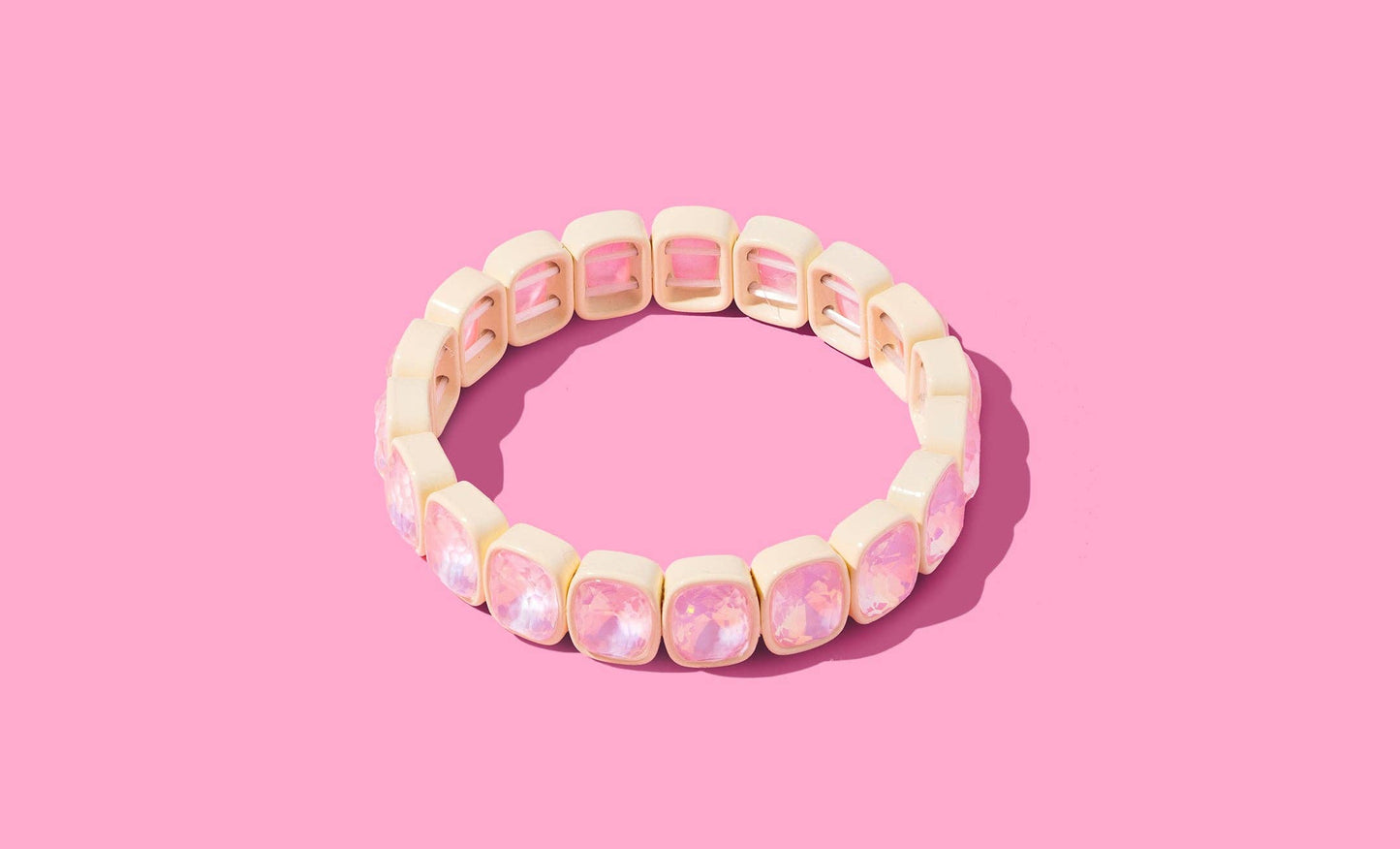 Enamel Stretch Bracelet - Square Gems - Layla - White