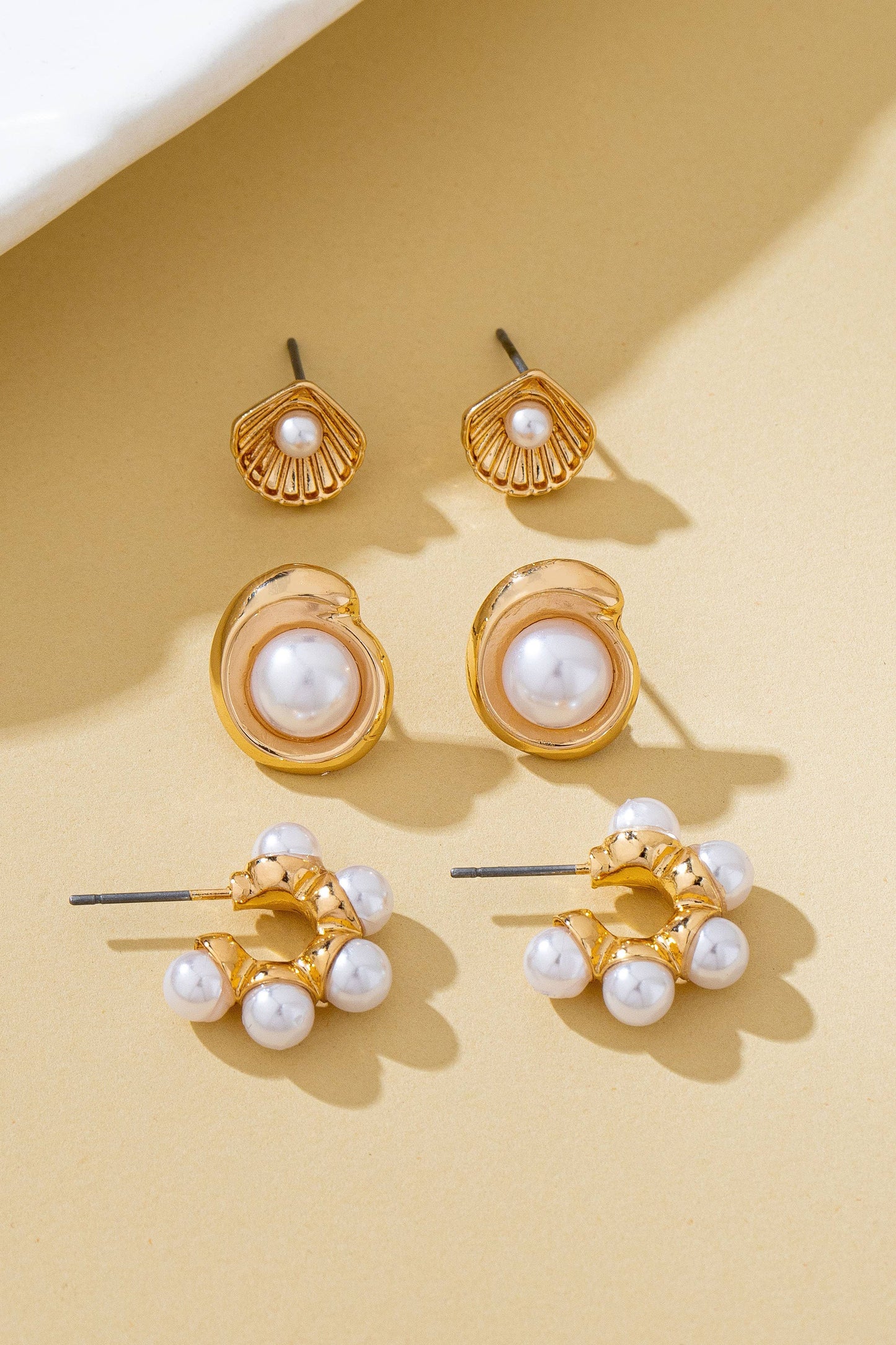 Shell Pearl Seashell Trio Earring Set