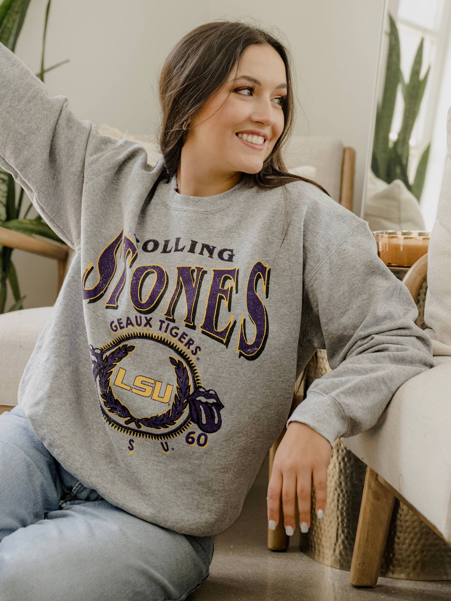 Rolling Stones LSU Tigers College Seal Thrifted Sweatshirt