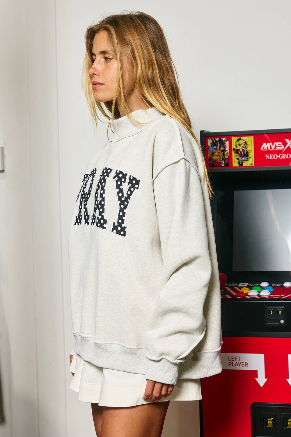 Pray Embroidered Heather Grey Mockneck