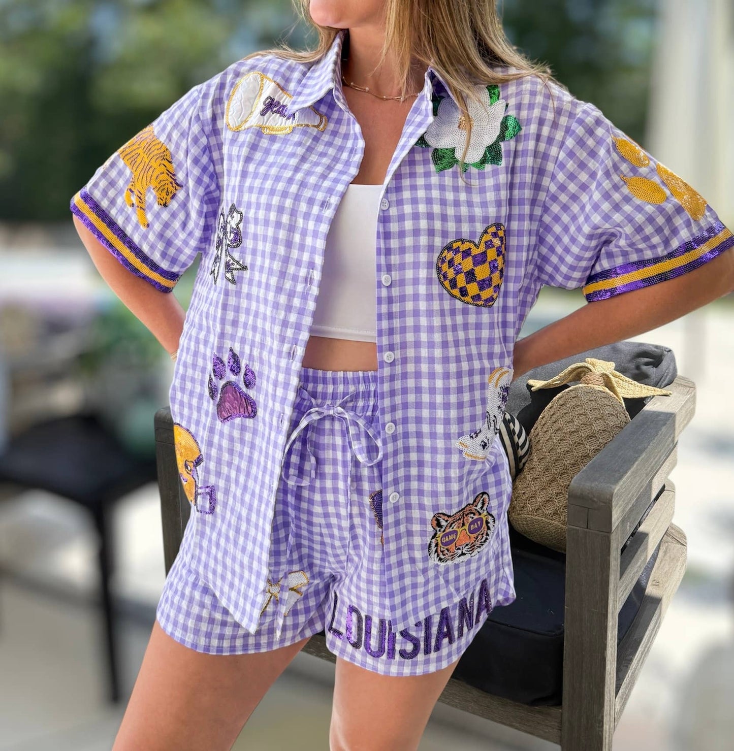 TIGERS SEQUIN GAME DAY GINGHAM 2 PIECE SET