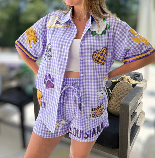 TIGERS SEQUIN GAME DAY GINGHAM 2 PIECE SET