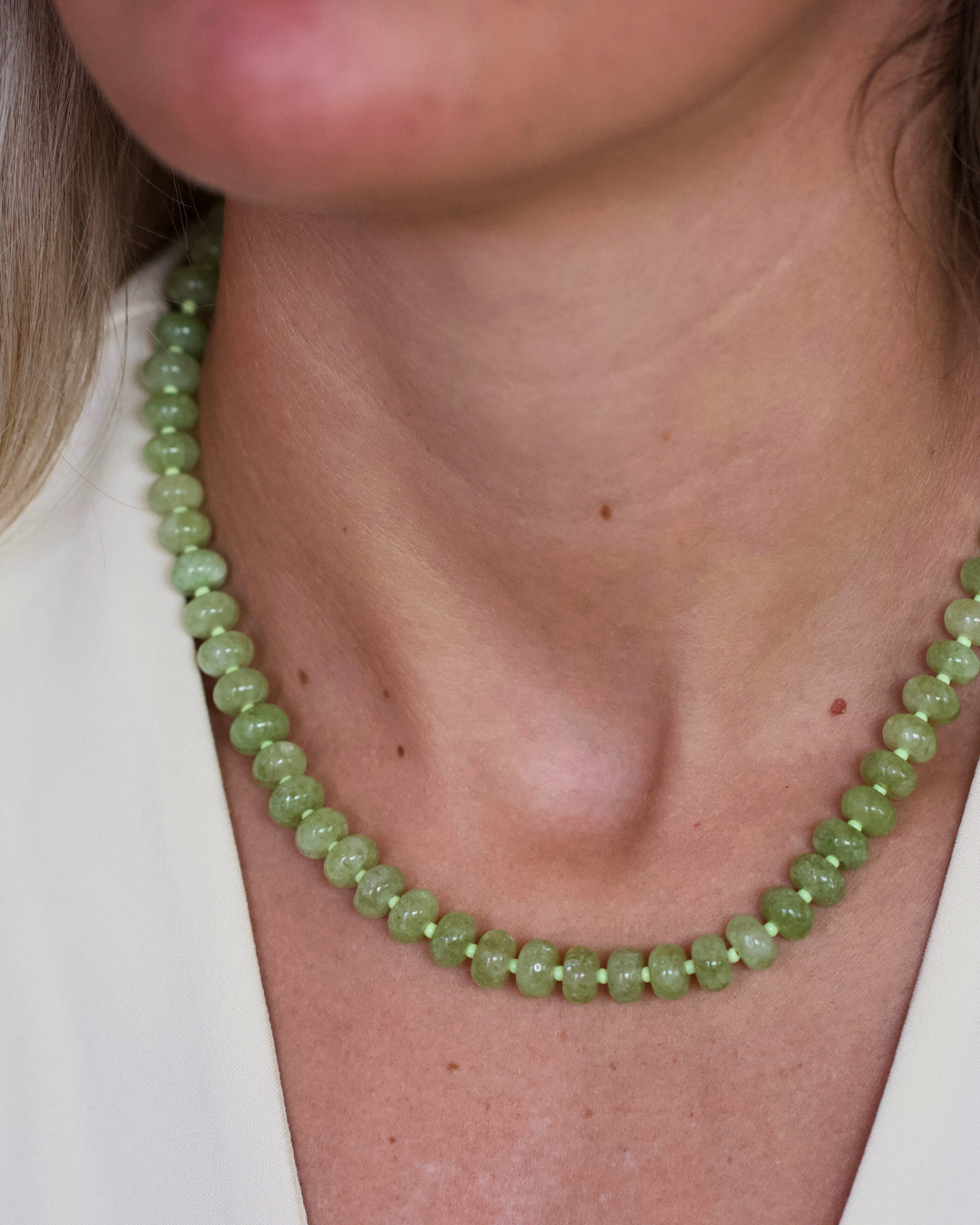 Olive Gemstone Necklace – Green Natural Stone Beaded Necklace