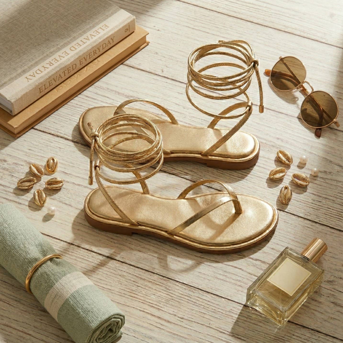 DAZZLE Gold Lace Up Sandals