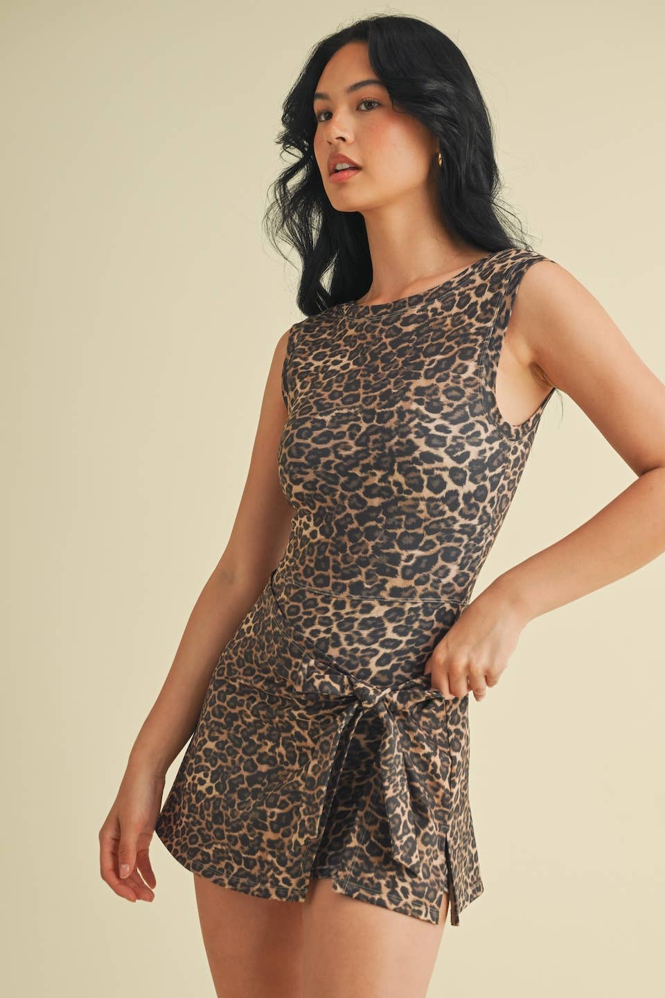 Leopard Sleeveless Wrap Tie Front Dress