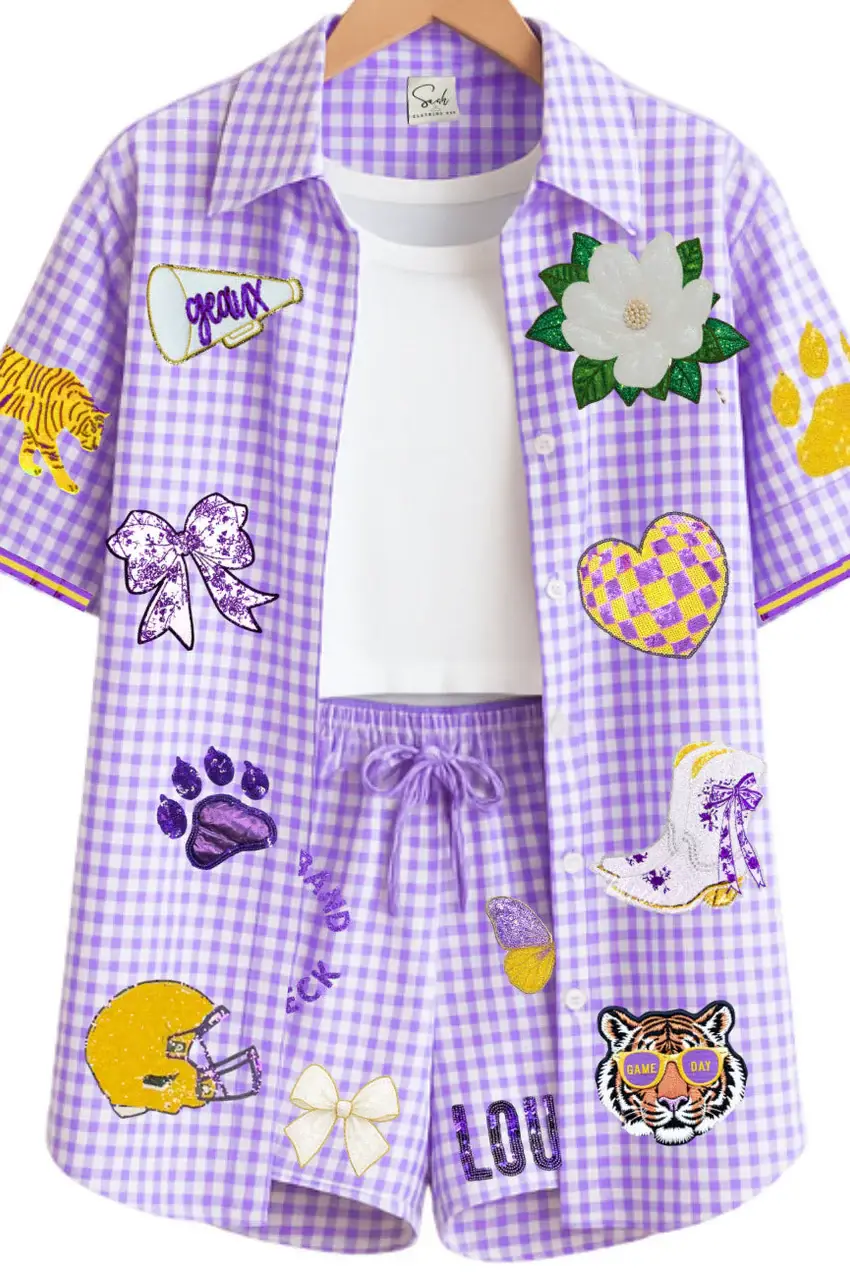 TIGERS SEQUIN GAME DAY GINGHAM 2 PIECE SET