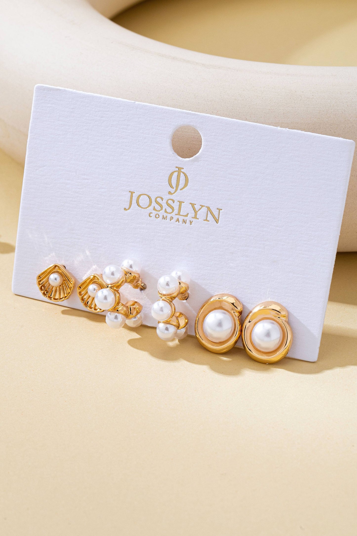 Shell Pearl Seashell Trio Earring Set