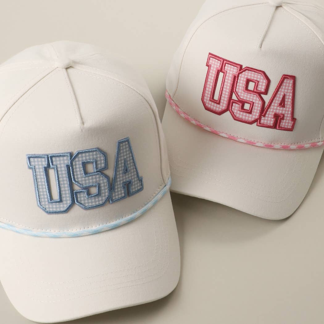USA Gingham Embroidered Patch Rope Trucker Hat