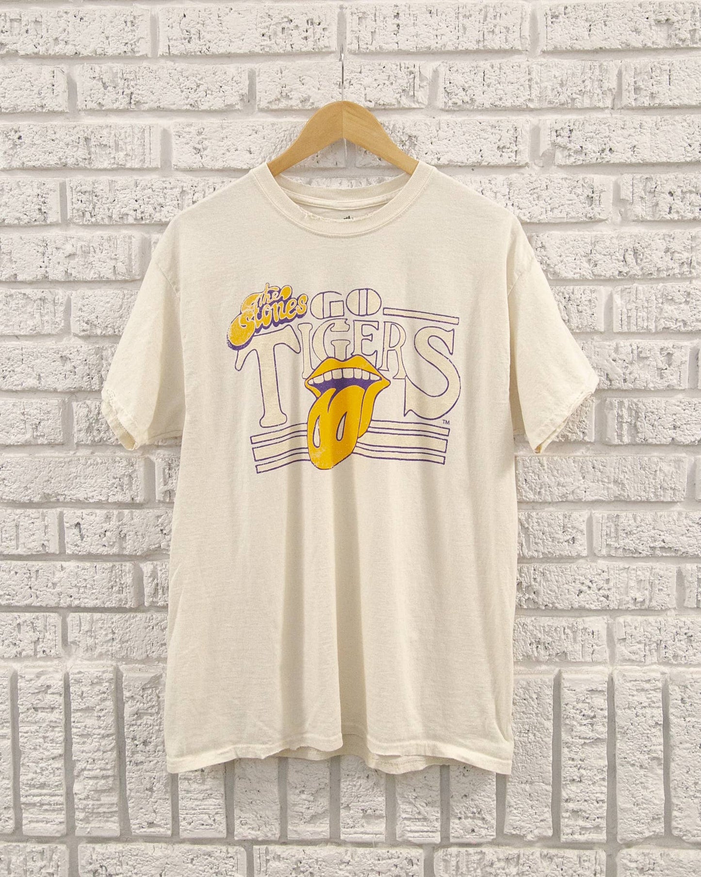 Rolling Stones LSU Tigers Stoned Off White Thrifted Tee