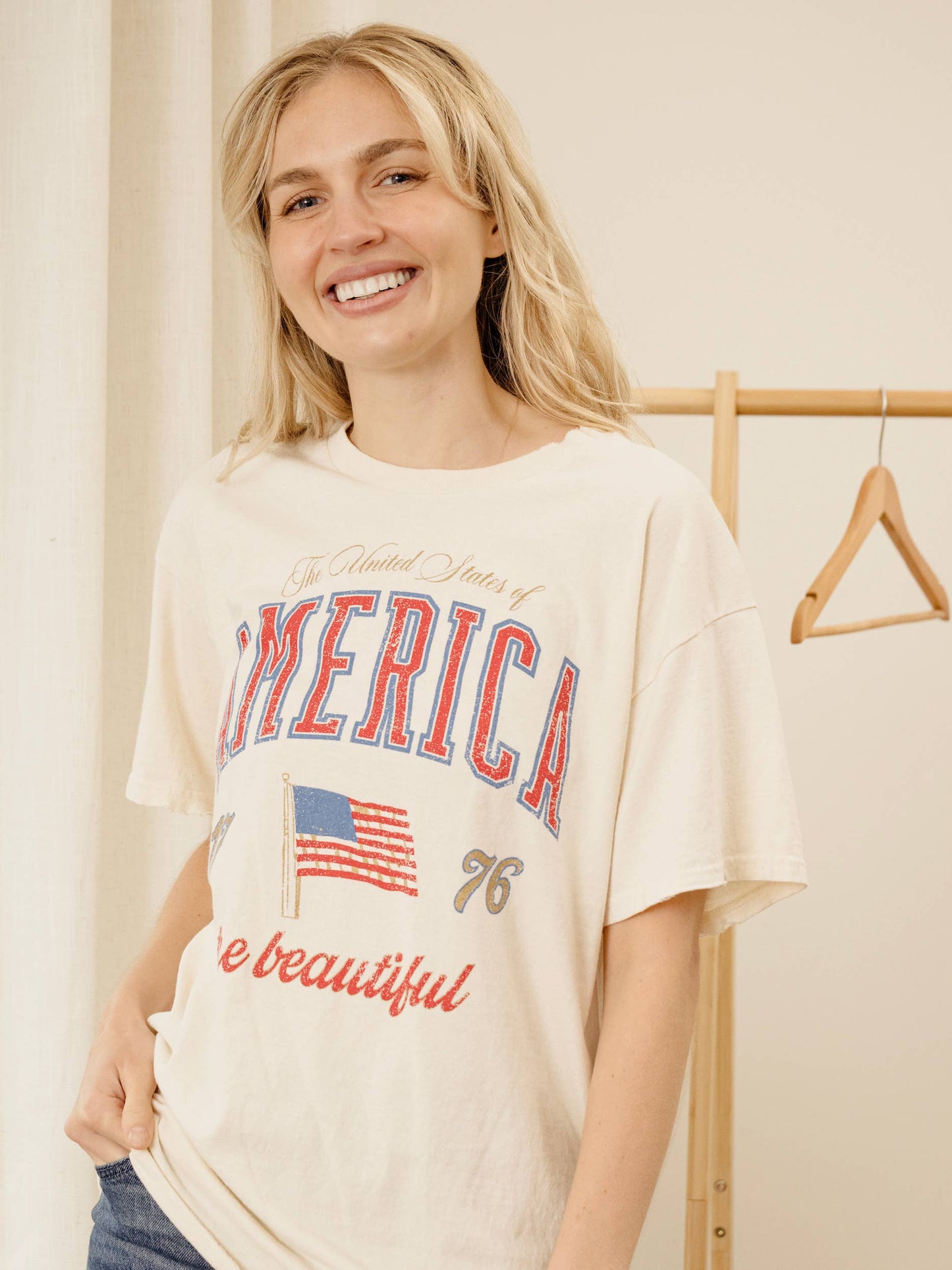 4th of July America USA Wave Arch Thrifted Graphic Tee