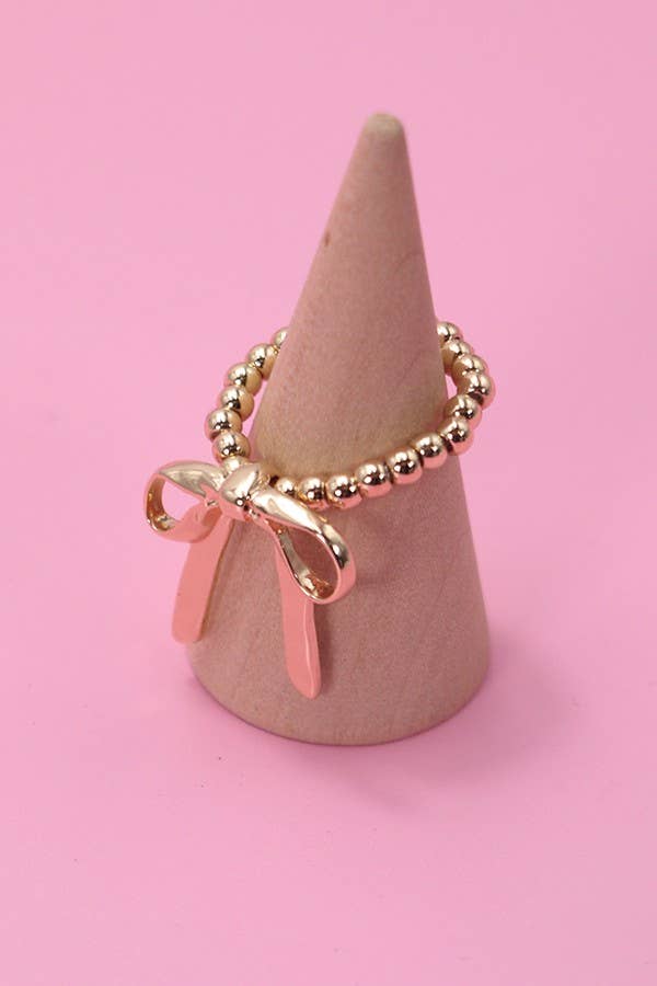 GOLD BOW RIBBON STRETCHABLE RING | 31R24002: Gold