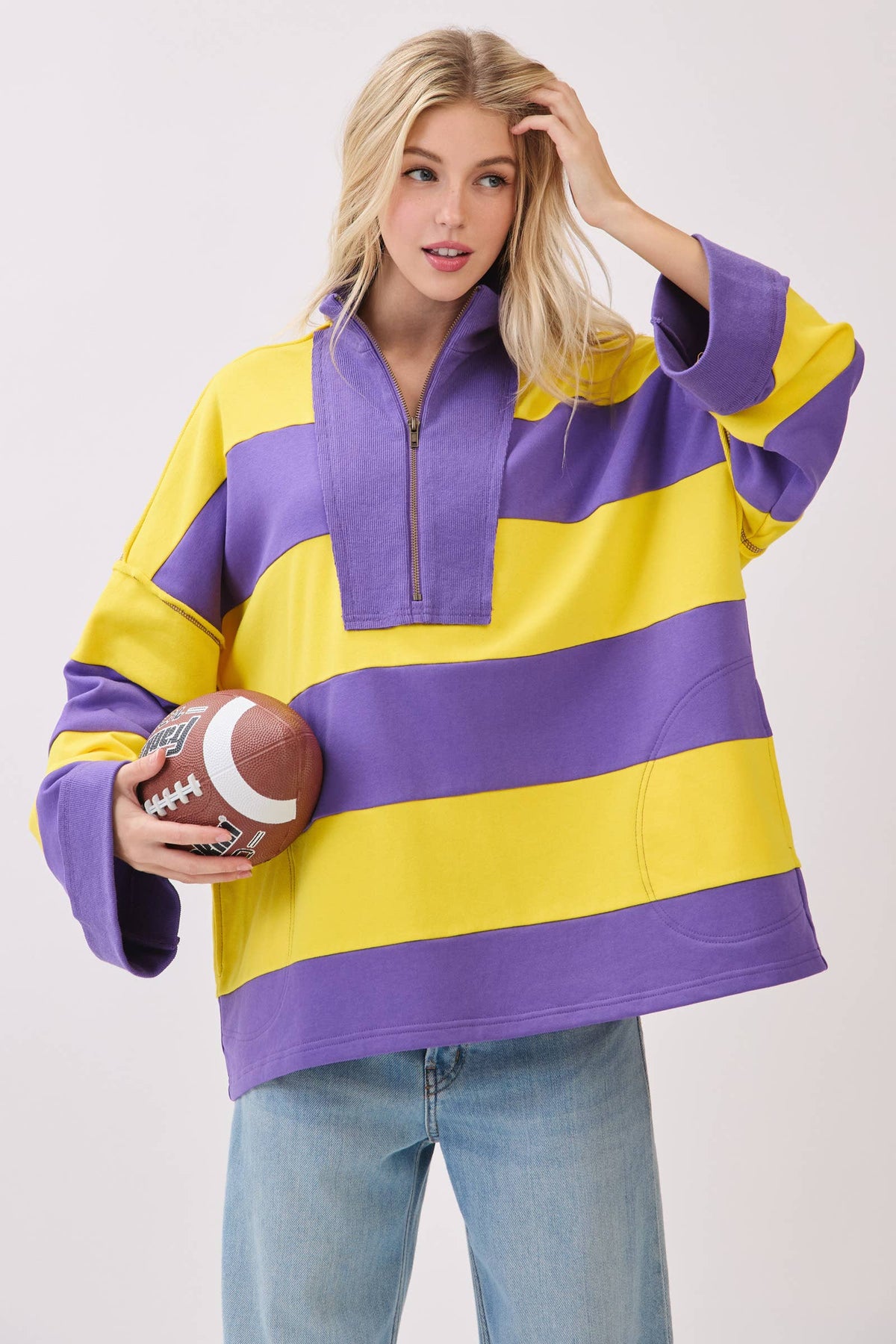 Purple & Gold Varsity Stripe Zip Pullover