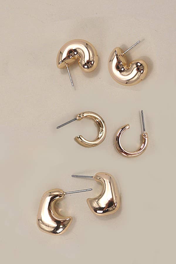 BUBBLE HOOP HUGGIE TRIO EARRINGS | 80E5359: Gold