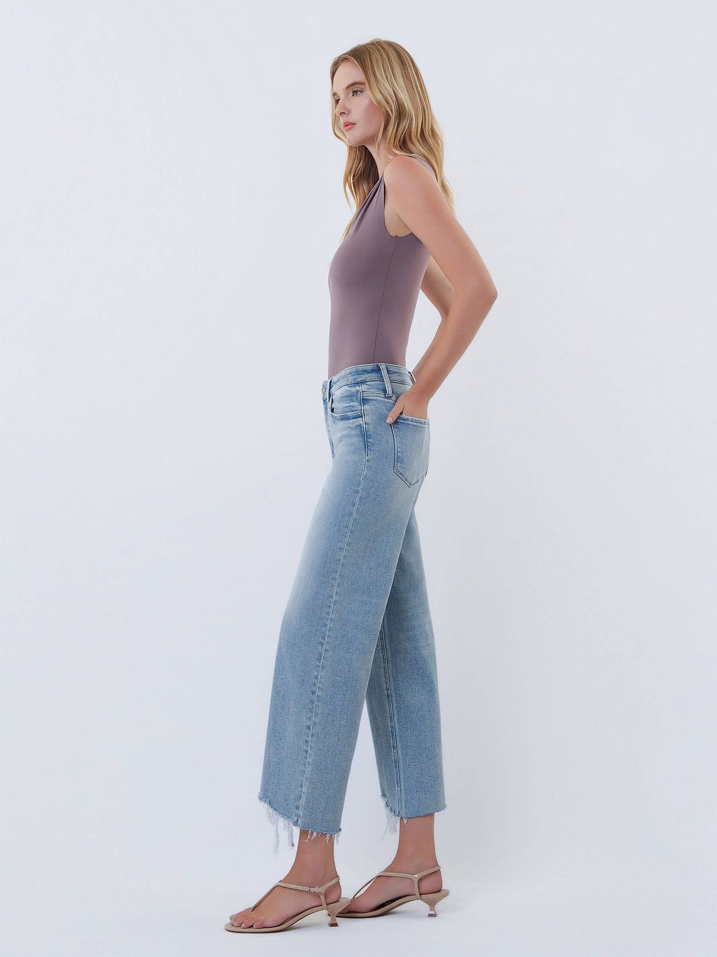 Imagine HR Distressed Hem Crop Wide Leg Denim