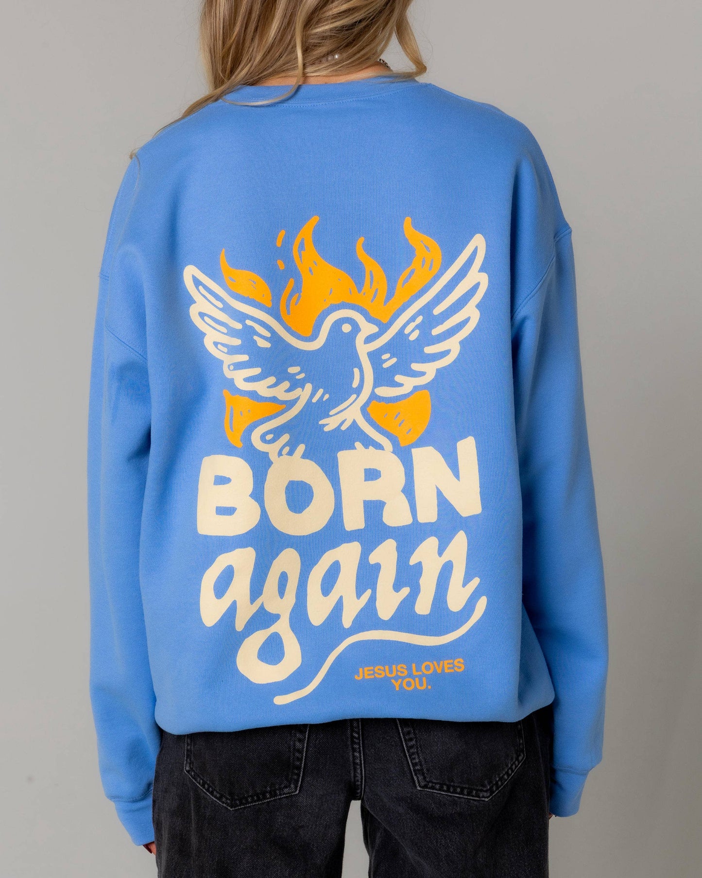 "Born Again" Dove Crewneck || University Blue
