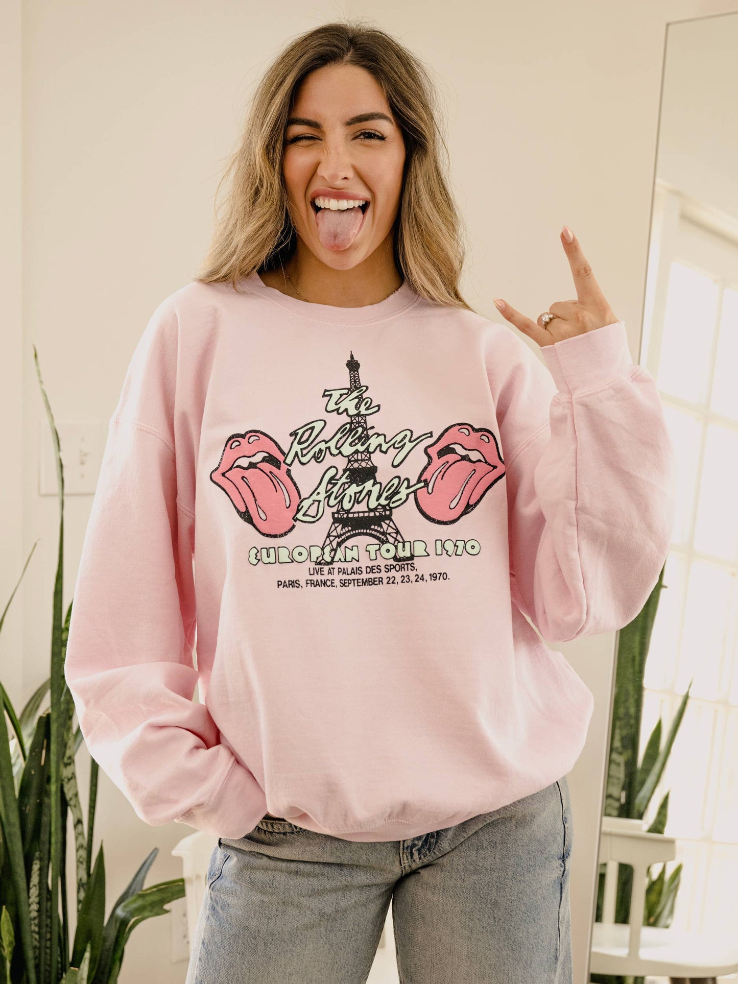 Rolling Stones Paris Puff Pink Thrifted Graphic Sweatshirt