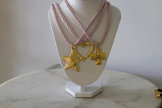 Silk Cord Pendant Necklace 24K Gold Plated