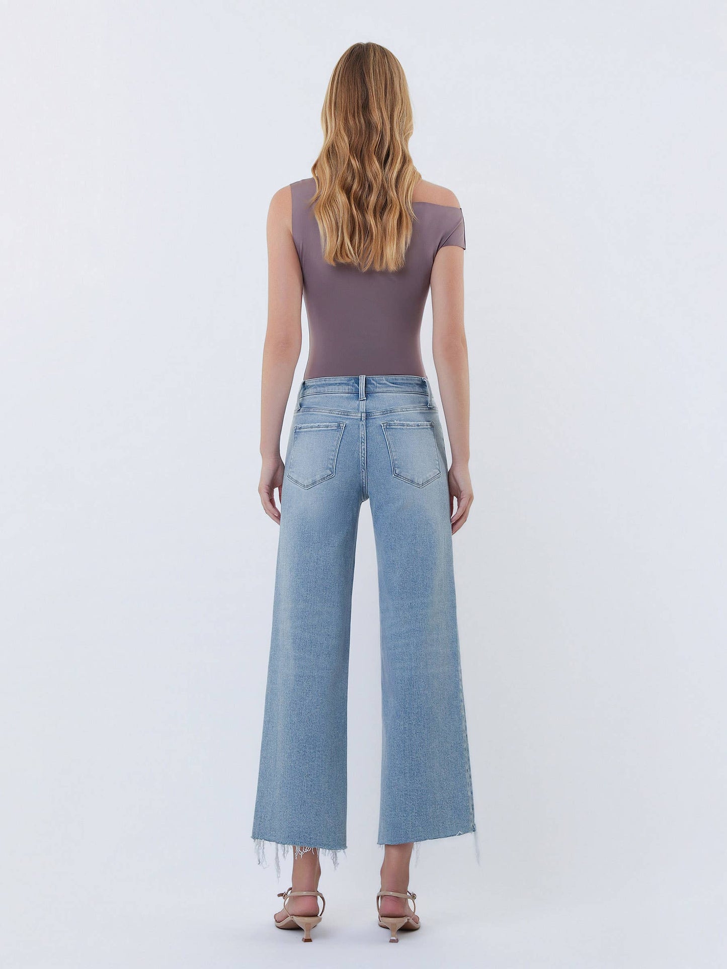 Imagine HR Distressed Hem Crop Wide Leg Denim