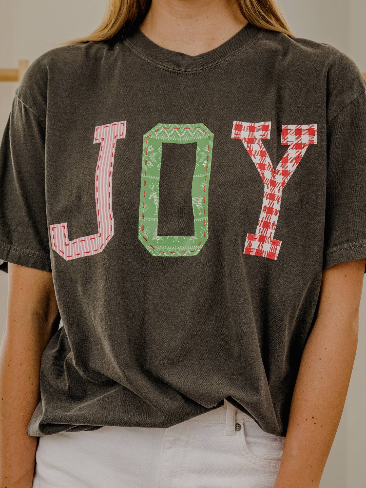 Christmas Holiday JOY Quilted Puff Ink Pepper CC Tee