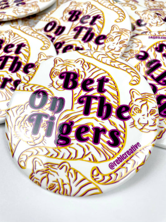 Bet On The Tigers - Purple and Yellow - Game Day Button
