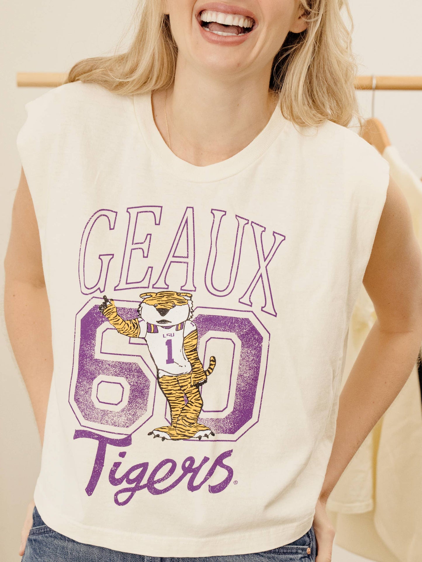 Geaux LSU Tigers Club Mascot Off White Tank