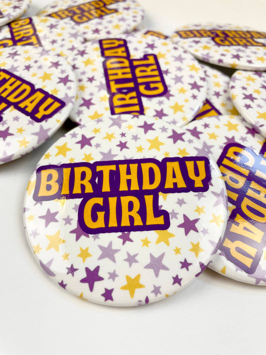 Birthday Girl - Purple and Gold - Button