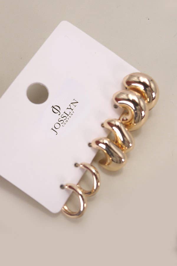 BUBBLE HOOP HUGGIE TRIO EARRINGS | 80E5359: Gold